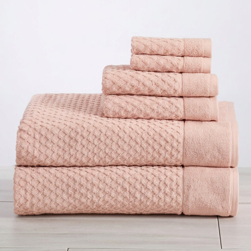 Ensemble de serviettes 100% coton ultra doux et absorbant, Blush Diamond, 6 Piece Set (Bath Sheet + Hand Towel + Washcloth)