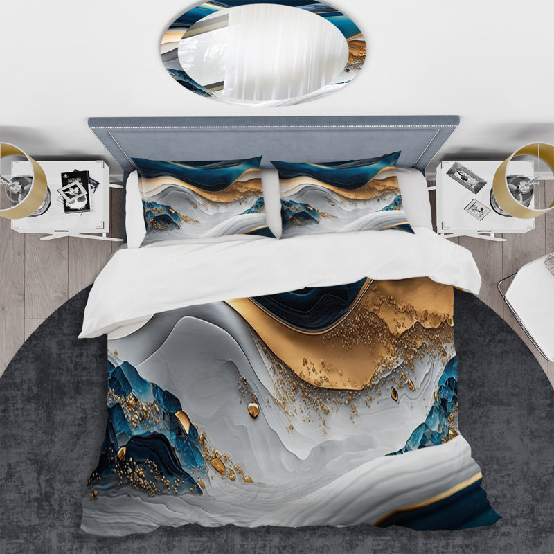 Ensemble de housse de couette en microfibre / polyester Abstract Geode Waves Blue II