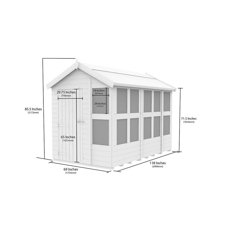 10ft x 6ft Apex Potting Shed, 217.2cm H x 175.3cm W x 299.9cm D