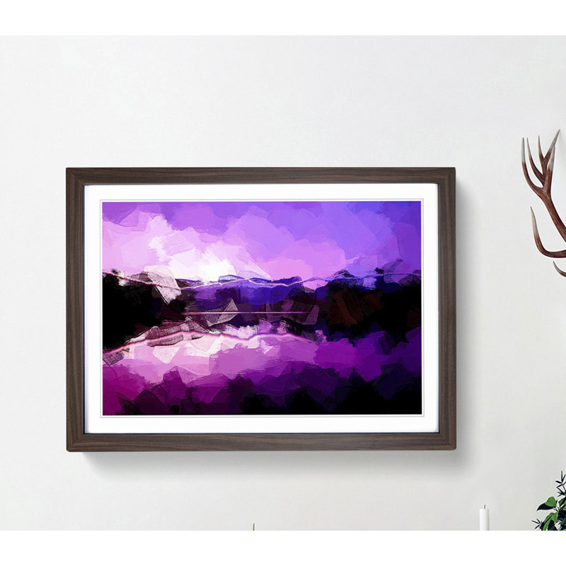 Purple Mountains in Abstract - Framed Print, 60cm H x 91cm W x 2cm D, Walnut