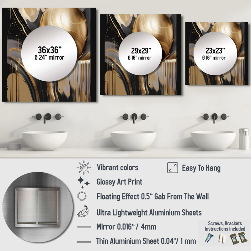 Milynn - Grand miroir carré abstrait en marbre pour décoration murale, 29 po x 29 po
