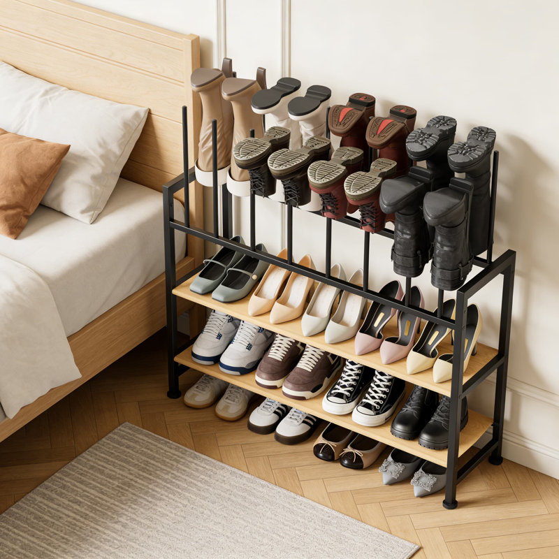 4-Tier Metal Boot Storage Rack Organizer For Tall Boots, Hiking & Riding Boots, Multi-Tier Shoe Rack With Upside-Down Design For Wrinkle Prevention, Holds Up To 8 Pairs Of Footwear