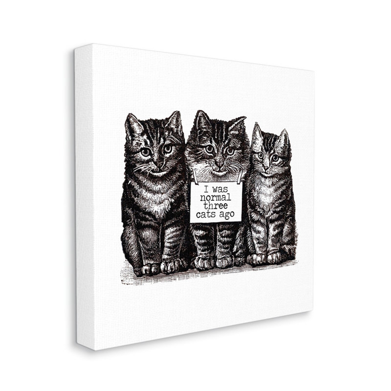 Signe normal normal de trois chats par Amy Brinkman, L 17 po x H 17 po, Toile tendue