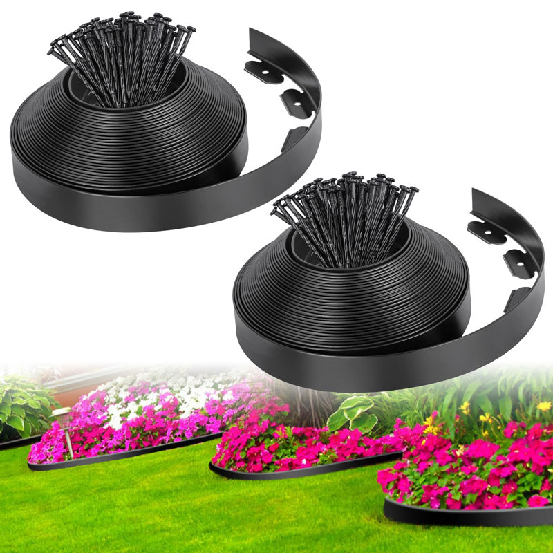 Black Flexible Plastic Landscape Edging Border Kit with Spikes