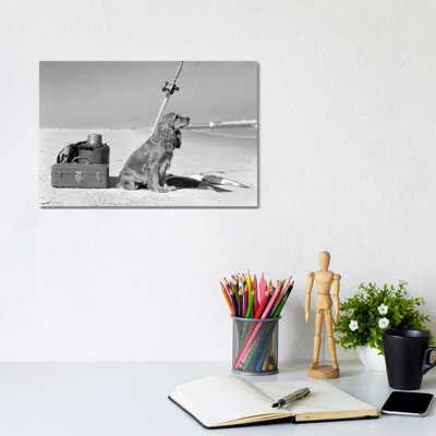Cocker Spaniel Dog Standing Guard over Two Caught Fish and Fishing Equipment 1 Piece Wrapped Canvas Wall Art