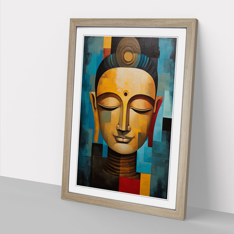 Buddha Cubism No.2 - Framed Print, 64cm H x 46cm W x 2cm D, Oak Framed