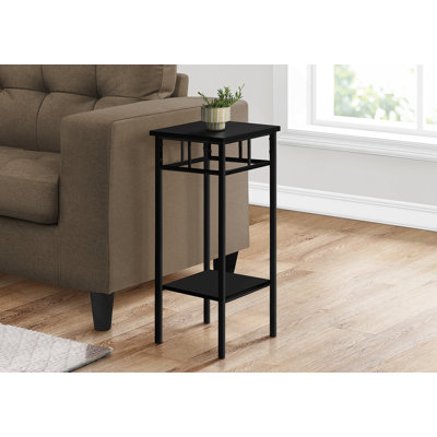 Table d'appoint, côté, bout, support à plante, carré, stratifié noir, métal noir, contemporain, moderne