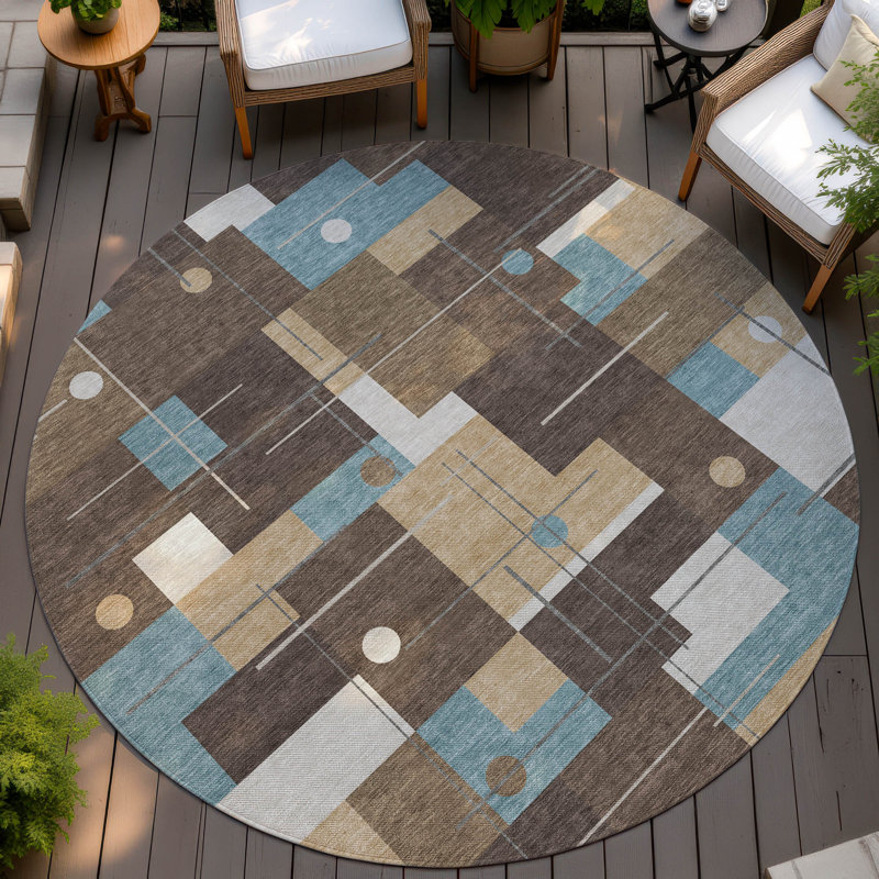 Machine Washable Indoor/Outdoor Chantille ACN2716 Geometric Rug, 8' Round, Brown
