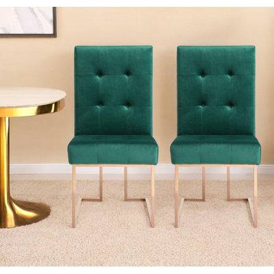 Set of Two Tufted Green And Rose Gold Upholstered Velvet Dining Side Chairs -  Everly Quinn, 150D6AF2BB1D4E7EBAD8AB56136FA707