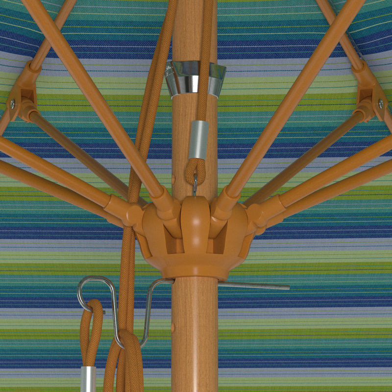 Parasol en bois de teck 11 pi, Séville bord de mer rayé vert