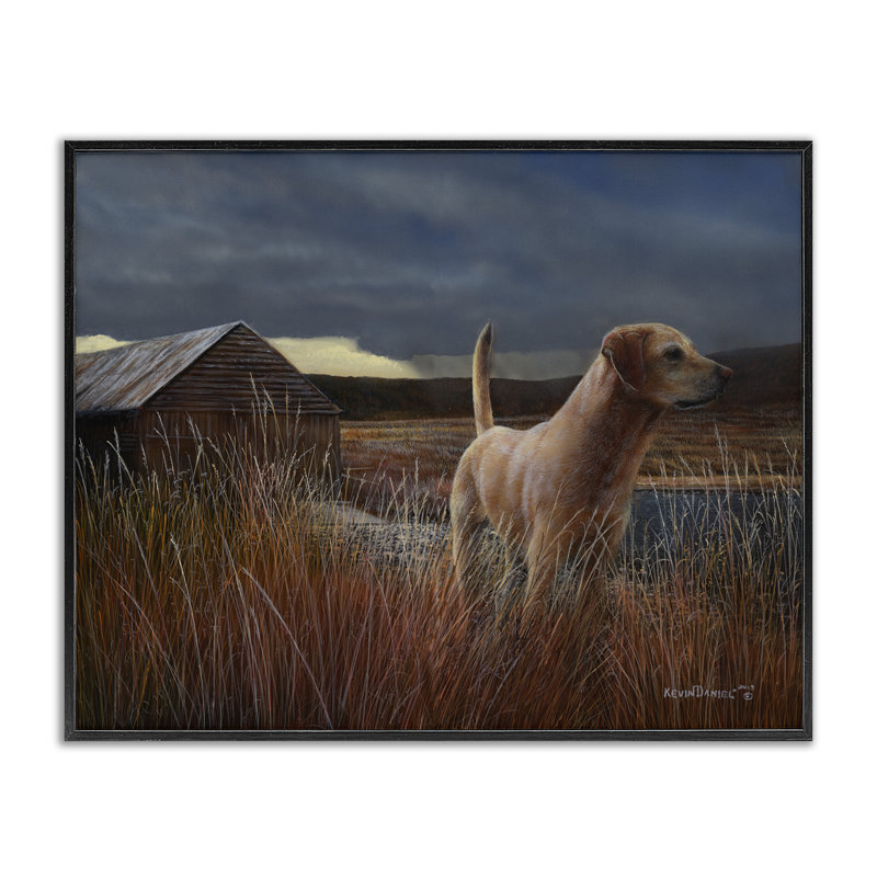 «Alerte chien» par Cabin, estampe numérique par Kevin Daniel, Giclée encadrée noir minuit, H 11 po x l 14 po