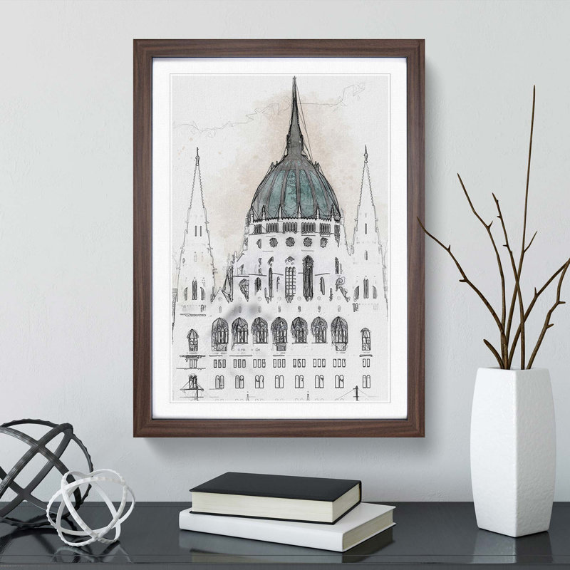 Parliament Building in Budapest in Abstract - Picture Frame Graphic Art Print, 36cm H x 27cm W x 2cm D, Walnut Framed