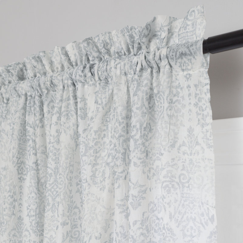 Eijaz 100% Polyester Semi-Sheer Distressed Medallion Print Curtain Panel with Rod Pocket Top, Blue, 51'' W x 63'' L