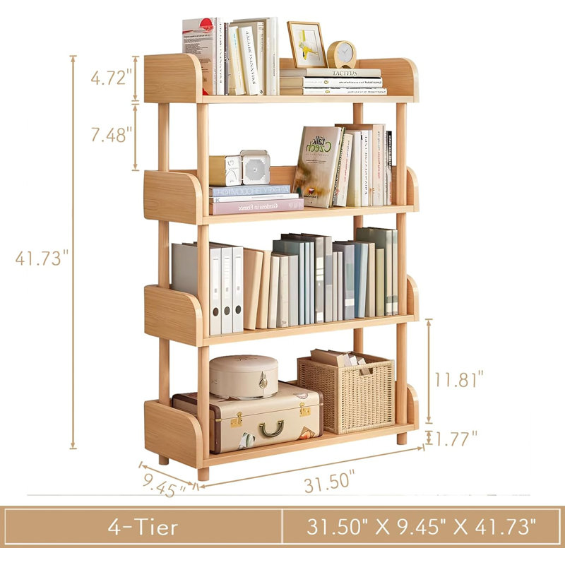 Oak 4-Tier Light Brown Manufactured Wood Open Bookcase