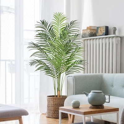 5 pieds palmier artificiel plante d'intérieur grand faux paradis tropical palmier en pot avec véritable écorce de palmier artificiel pour bureau à domicile salon chambre à coucher ferme décor moderne 1Pcs