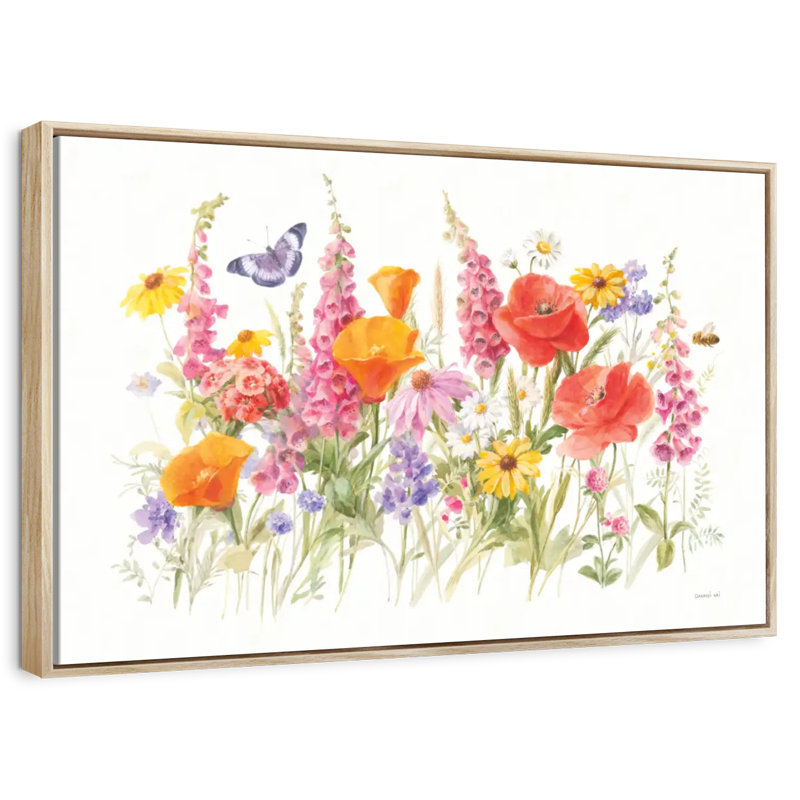 Fleurs sauvages en fleurs, Cadre flottant en bois naturel, 46 po x 31 po