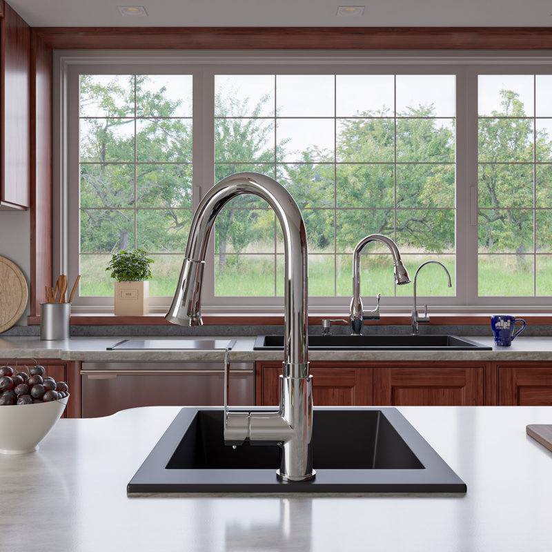 33'' L Single Bowl Granite Kitchen Sink, Black