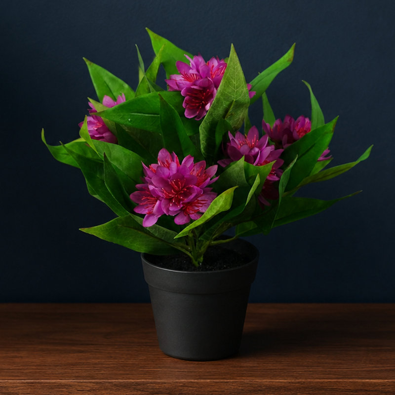 Plastic, Silk Freesia Arrangement in Pot, Dark Pink