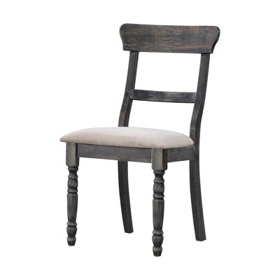2 chaises d'appoint en lin brun - Traverse en bois gris vieilli, assise carrée avec coussins en mousse, pieds avant tournés, style rustique.