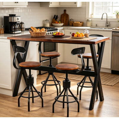 Keedah 4 - Person Pine Solid Wood Top Four Leg Dining Set