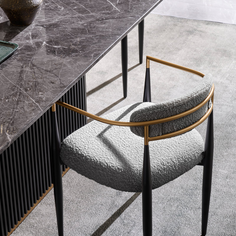 Velora Modern Faux Marble Dining Table Set for 6 with Flutted Pedestal, 7 Pieces: Table, 6 Chairs, Gray