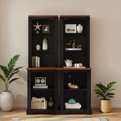 Élégante armoire autoportante haute avec rangement entièrement ouvert, bibliothèques élémentaires au design incurvé, bibliothèque élégante avec dispositif anti-basculement pour le salon