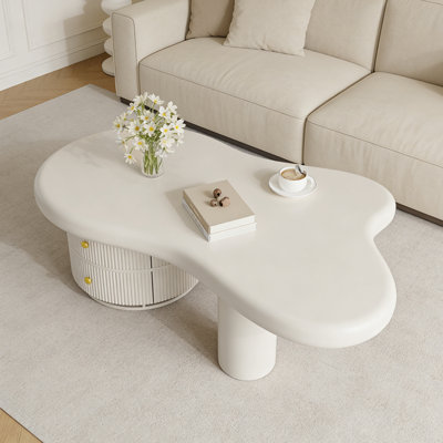 Table basse irrégulière en bois avec 2 tiroirs