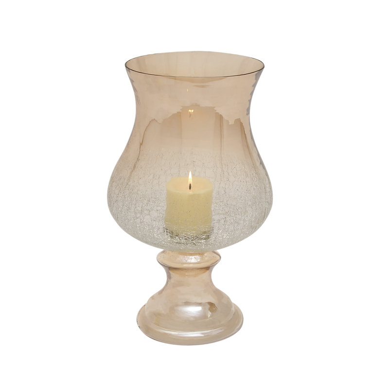 Glass Handmade Turned Style Pillar Hurricane Lamp with Smoked Glass Finish, Gold