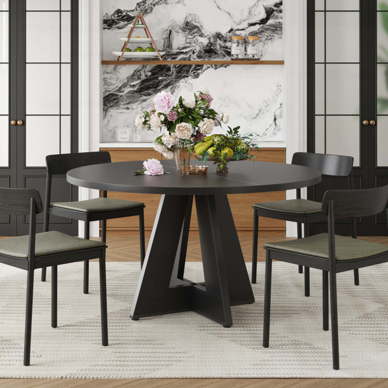 Round Dining Table For 4-7 People, Modern Wood Kitchen Table With Sturdy Metal Base, Large Round Dinner Table For Dining Room, Easy Assembly