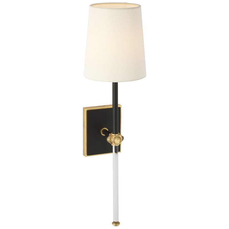 Julie Neill Lucia 21" Cordless Sconce with Linen Shade, Matte Black/Crystal