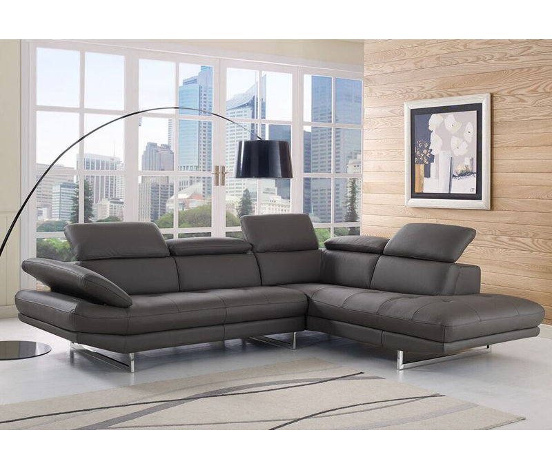 Carner Upholstered L-Shaped Sectional Right Hand Facing, Dark Grey Genuine Leather