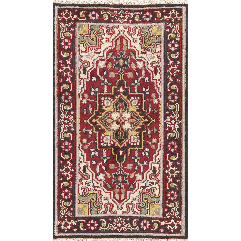 Tapis indien rouge à motif géométrique 3x5