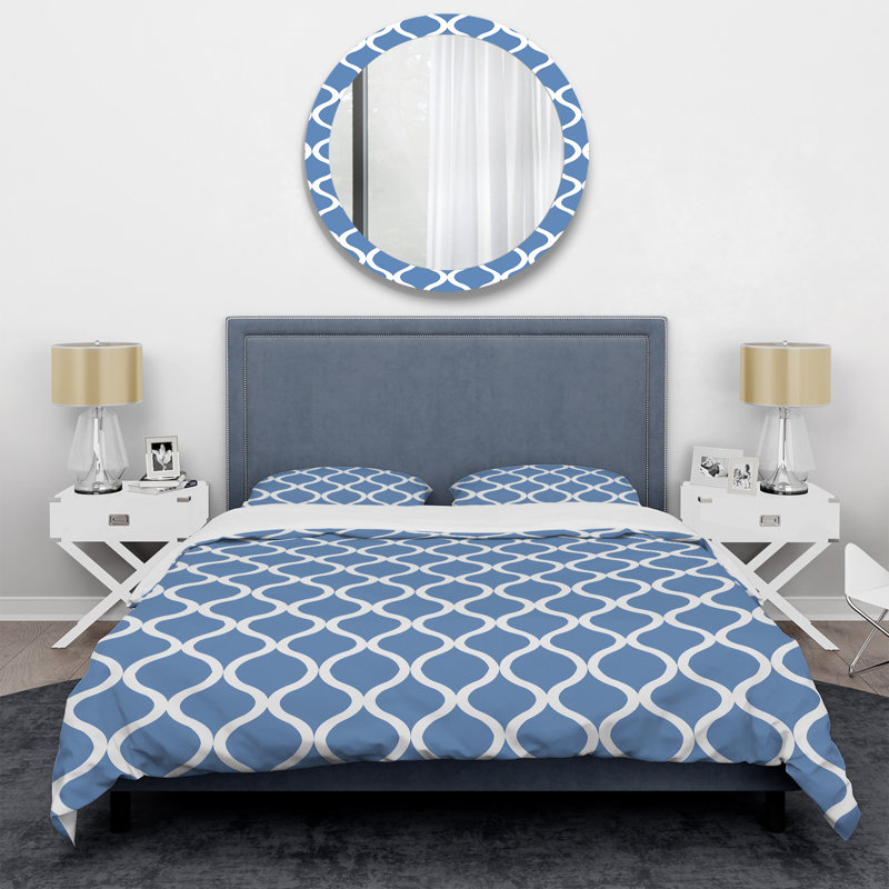 Ensemble de housse de couette Modern Blue Trellis X, Housse de couette pour grand lit et 2 taies décor