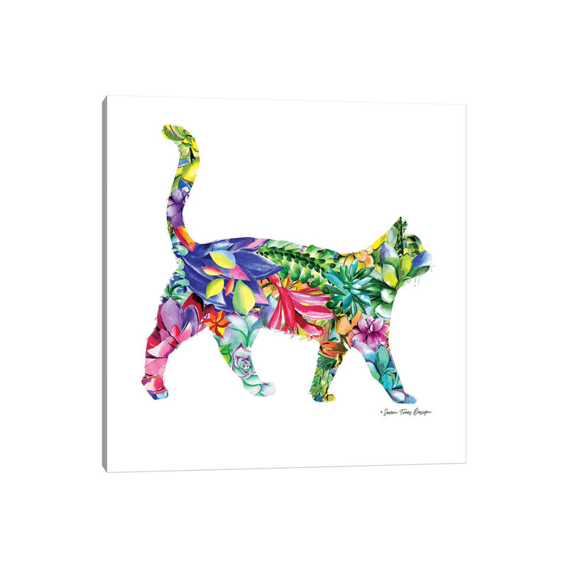 Cat Watercolour Succulents - Wrapped Canvas Painting, 30.48 cm H x 30.48 cm W