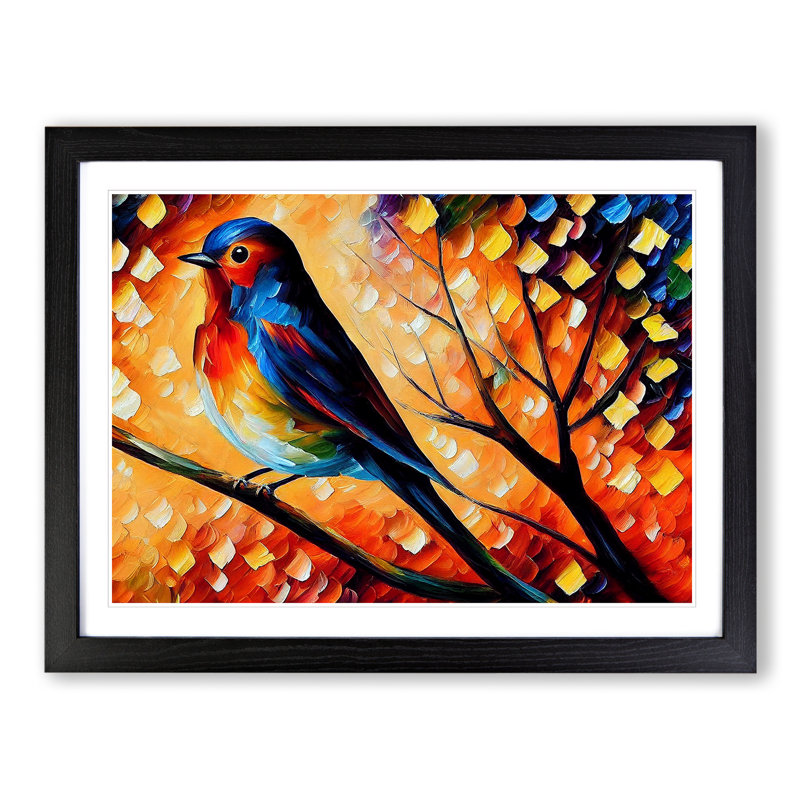 Robin Bird Abstract - Single Picture Frame Print, Black Framed, 46cm H x 64cm W x 2cm D