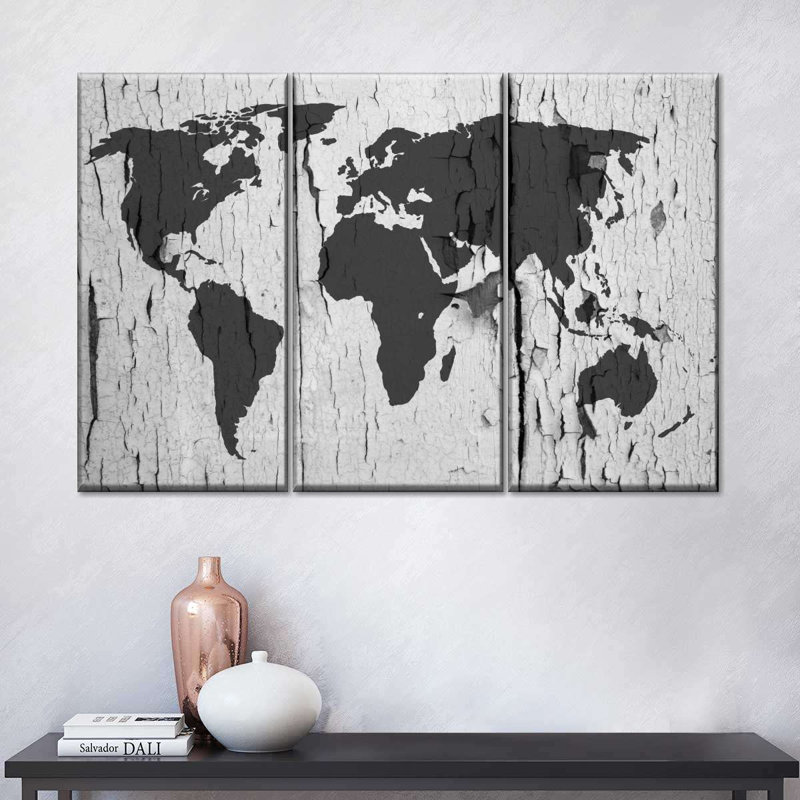 «World Map», reproduction de carte du monde sur toile, 3 pièces par Jorge S, H 65 po x l 42 po x P 1 po