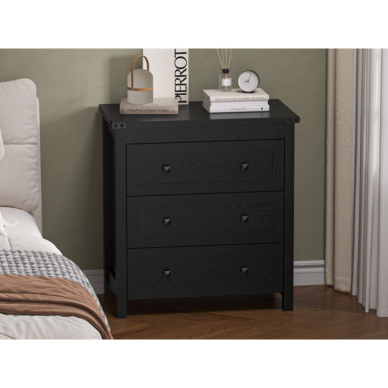 3 Drawers Dresser 26.4" W, Nightstand Chest of Drawers ,Bedside Table with Rhombus Handle, Walnut