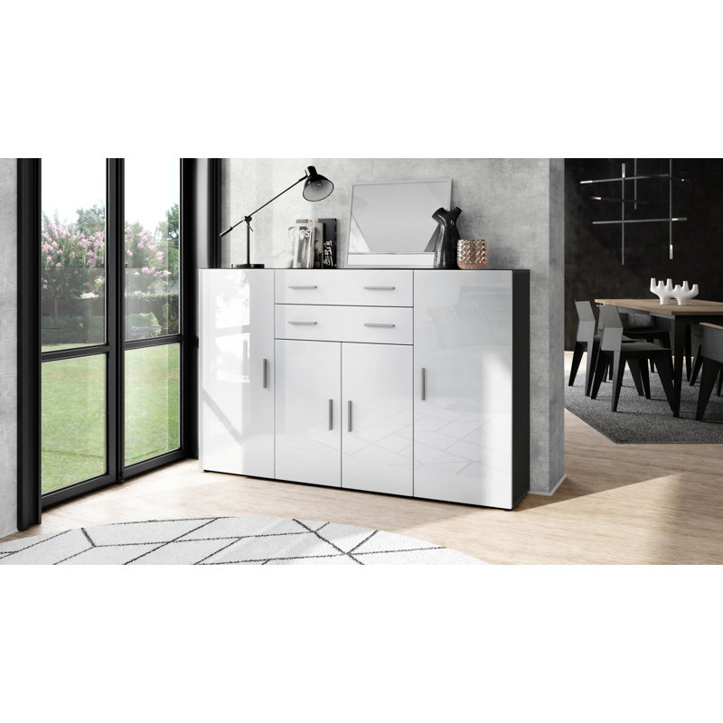 Mccammon 166 Cm Wide 2 Drawer Highboard, White High Gloss