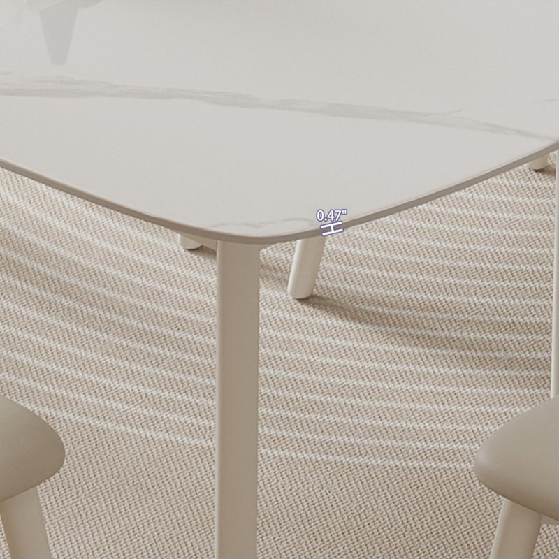 White + Crystal-cream Rectangular Sintered Stone + Solid Wood Dining Table, 29.53"H x 70.87"L x 31.5"W