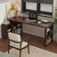 Noyer foncé + bureau en bois massif en forme de L noir + fer-907557759-907557754