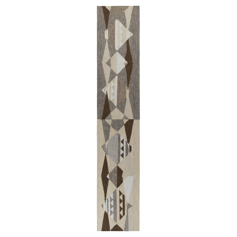 Scandinavian Hand Knotted Wool Geometric Area Rug, Runner 2'6" x 10'
