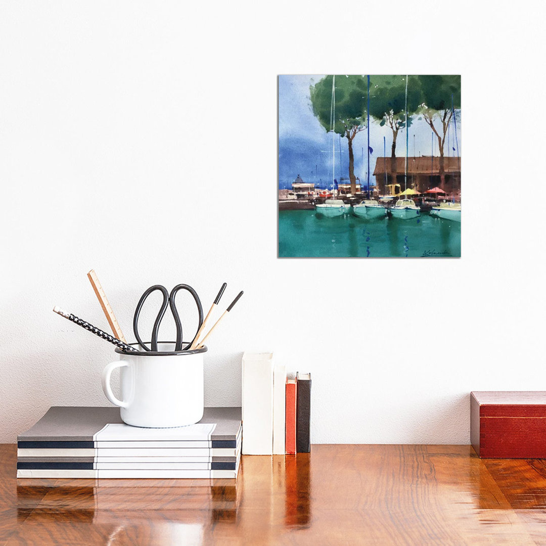 Yachts At The Pier In Italy. Garda Lake by Andrii Kovalyk - Gallery-Wrapped Canvas Giclée on Canvas