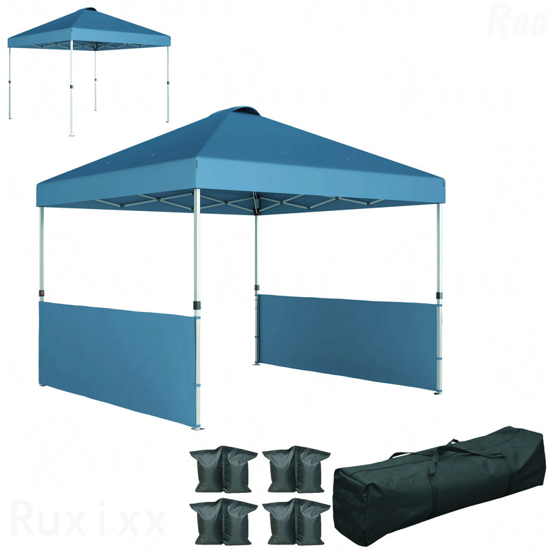 Pavillon de jardin escamotable 10 po x 10 pi, paroi latérale pour utilisation avec sac de transport à roulettes, Bleu