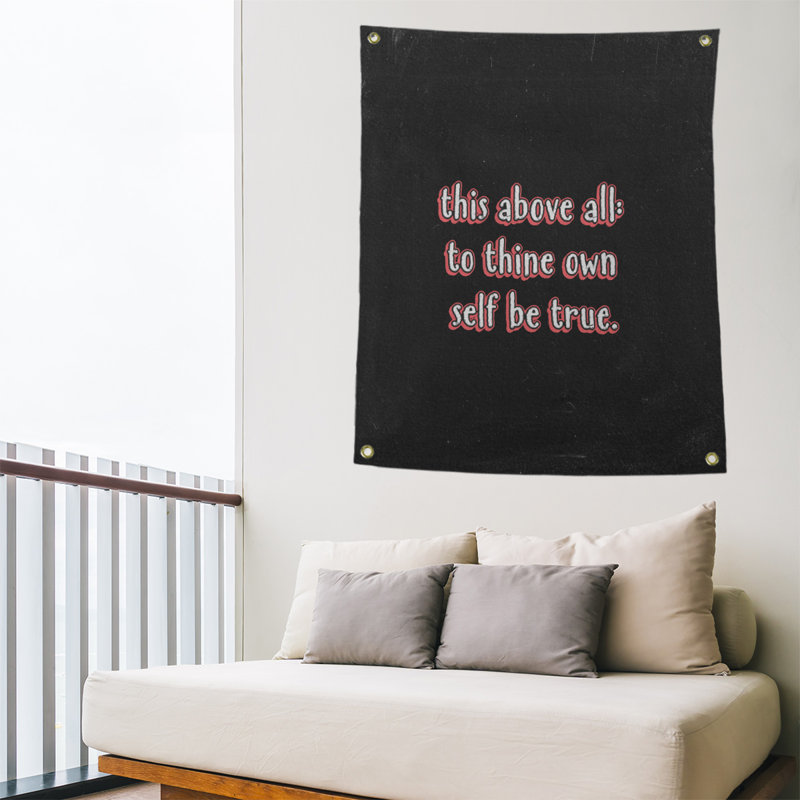 Tapisserie tableau noir en polyester, citation shakespeare, H 36 po x l 26 po, Rouge