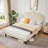 Beige Velvet Upholstered Platform Queen Size Bed Frame with LED Headboard, Adjustable Tufted Modern Bed with USB & Type-C Charging Ports, Storage & Noise-Free Slats-1425249093-1425249094