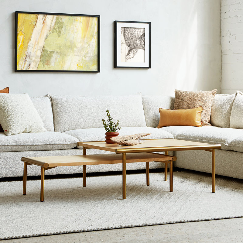 Manifold Coffee Table, Blonde Ash Top/Brass Base