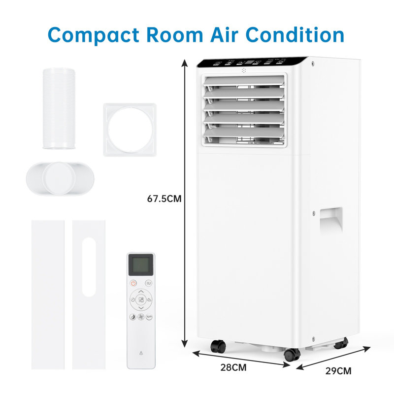 4-in-1 Portable Air Conditioner 7000 BTU – Cooling, Fan, Dehumidifier, Ventilation – Dual Digital Display, Remote, 2 Fan Speeds, 24H Timer, Sleep Mode, Window Kit – Ideal for Home or Office – White