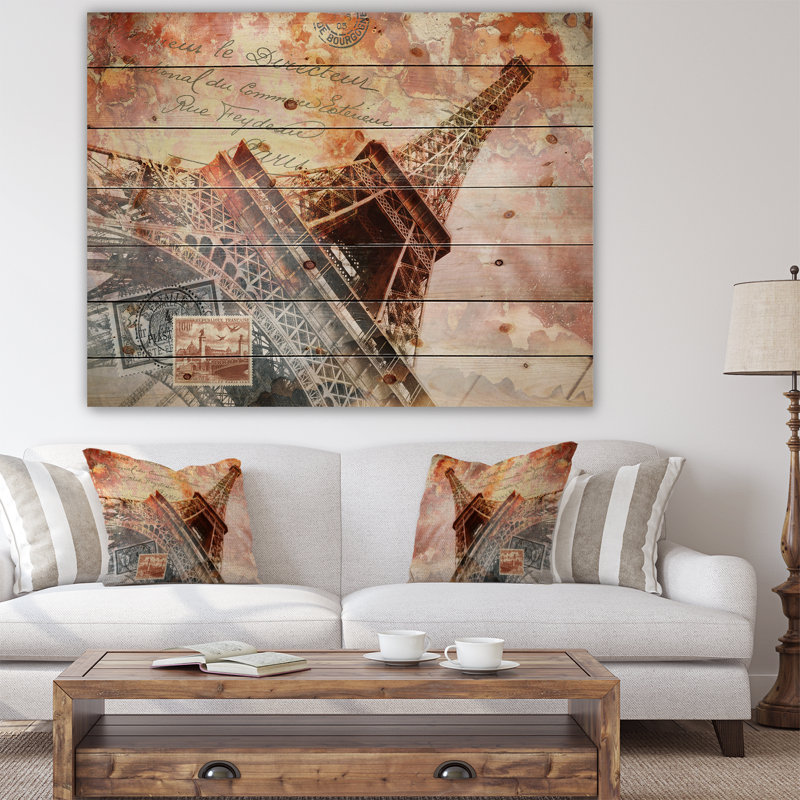 « paris eiffel tour paris », impression, H 15 po x l 20 po x P 1 po, Bois
