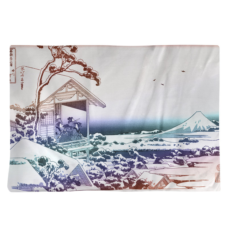 Napperon 18 "Katsushika Hokusai à Koishikawa, Rouge / dégradé bleu, Polyester sergé