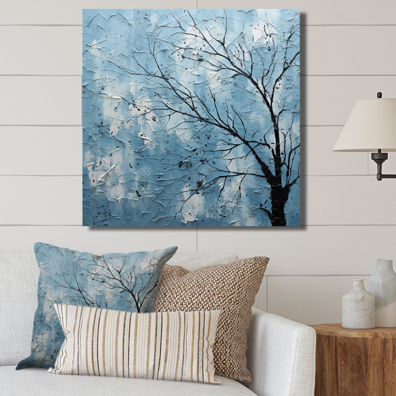 Minimalisme arbre bleu paysage II sur toile, Toile tendue, H 24 po x l 24 po